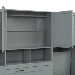 Twin Size Murphy Bed Wall Bed With Closet, Cabinets, Storage Shelves And Desk, White/Gray-ModernLuxe -Steve Silver Furniture Store GUEST 0025e28b be97 4c5b 857f 959a3482c86f
