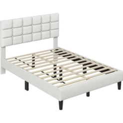 Yaheetech Upholstered Platform Bed Frame With Square Tufted Headboard