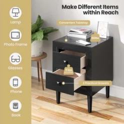 Costway Nightstand End Bedside Coffee Table Wooden Leg Storage Drawers BlackGrey -Steve Silver Furniture Store GUEST 013396f6 7534 44d3 95f3 6779f9fa04cb