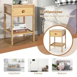 Costway 2PCS Bamboo Nightstand Natural Side End Table W/Drawer For Living Room Bedroom -Steve Silver Furniture Store GUEST 017d8b1e 253d 4364 9384 10dccdbe34b3