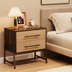 Homhougo Nightstand With 2 Drawers, Bedside Table With Storage, Wood Night Stand With Metal Legs, End Tables For Bedroom Living Room -Steve Silver Furniture Store GUEST 04627ccd c9d6 41fe a60f b35aa78844e8