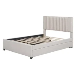 Queen/Full Size Wooden Upholstered Platform Bed Frame With 2 Drawers And 1 Twin/Twin XL Trundle Beige/Gray, 4L -ModernLuxe -Steve Silver Furniture Store GUEST 052a375c 651f 46e8 b509 59e2c1e08d42