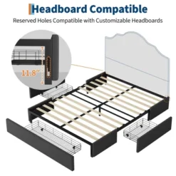Full Size Bed Frame With 3 Storage Drawers, Fabric Upholstered Platform Bed, Wooden Slats Support, Dark Grey -Steve Silver Furniture Store GUEST 0539561d fea4 47a8 a3c9 14724c895257
