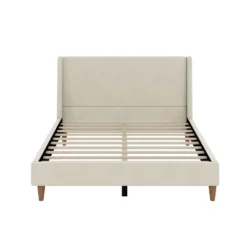 Queen/King Size Velvet Upholstered Platform Bed Frame With Wingback Headboard And Walnut Wooden Legs, Cream, No Box Spring Needed-ModernLuxe -Steve Silver Furniture Store GUEST 058a2725 729d 4ab5 87f2 d8b102b53920