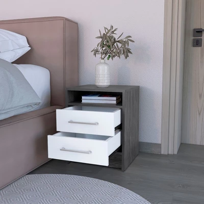 Kumasinova Modern 19.9" Night Stand With Drawers,Wood Nightstand With Open Shelf,Compact Bedside Table With Metal Handles For Bedroom 8 Kumasinova Modern 19.9" Night Stand With Drawers,Wood Nightstand With Open Shelf,Compact Bedside Table With Metal Handles For Bedroom - Image 8