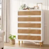 Garvee Rattan 5 Drawer Dresser For Bedroom, Tall Dresser With Deep Drawers, Large Chest Of Drawers For Closet With Wide Top For Living Room, Hallway