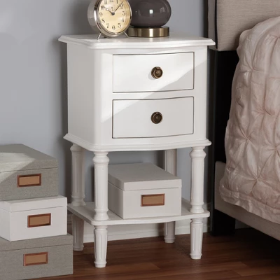 Audrey Finished 2 Drawer Nightstand White - Baxton Studio 6 Audrey Finished 2 Drawer Nightstand White - Baxton Studio - Image 6