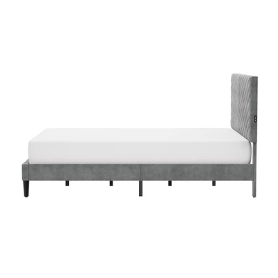 Queen Crestwood Upholstered Chevron Pleated Platform Bed With 2 Dual USB Ports Gray - Hillsdale Furniture 6 Queen Crestwood Upholstered Chevron Pleated Platform Bed With 2 Dual USB Ports Gray - Hillsdale Furniture - Image 6