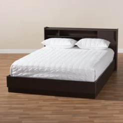 Queen Larsine Finished Platform Storage Bed With Headboard Shelves - Baxton Studio -Steve Silver Furniture Store GUEST 0ed3d94c b840 487d 9f23 2489582c3a82