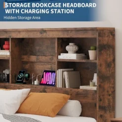 Bed Frame With 4 Storage Drawers And High Storage Bookcase Headboard, Built In Charging Station,No Box Spring Needed, Noise-Free, Easy Assembly -Steve Silver Furniture Store GUEST 122f26a0 d6e9 4377 92fb 88e1bf9cb3a7
