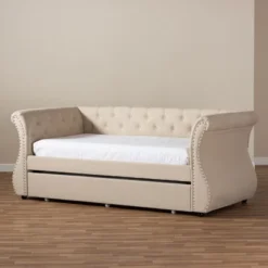 Twin Cherine Classic And Contemporary Fabric Upholstered Daybed With Trundle Beige - Baxton Studio -Steve Silver Furniture Store GUEST 13971635 4a88 4b0d aa39 870b28b61115