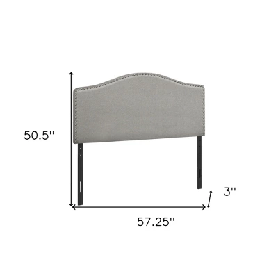 HomeRoots Gray Linen Blend Upholstered Arched Full Headboard With Nail Head Trim 2 HomeRoots Gray Linen Blend Upholstered Arched Full Headboard With Nail Head Trim - Image 2