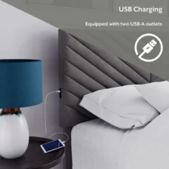 Queen Crestwood Upholstered Chevron Pleated Platform Bed With 2 Dual USB Ports Gray - Hillsdale Furniture 18 Queen Crestwood Upholstered Chevron Pleated Platform Bed With 2 Dual USB Ports Gray - Hillsdale Furniture -Steve Silver Furniture Store GUEST 161e566b f8b7 4f72 9045 f10c9bce5ee5