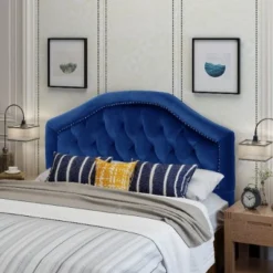 Contemporary Camelback Upholstered Headboard Full/Queen Size With Button Tufted Diamond Stitch & Nailhead Accents -Christopher Knight Home -Steve Silver Furniture Store GUEST 162f0567 c73d 4ca5 941d 350467e94a8f