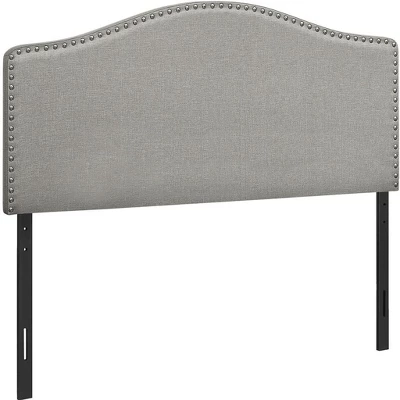 HomeRoots Gray Linen Blend Upholstered Arched Full Headboard With Nail Head Trim 4 HomeRoots Gray Linen Blend Upholstered Arched Full Headboard With Nail Head Trim - Image 4