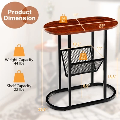 Costway 2 PCS 2-tier Side Table Oval Narrow End Table Nightstand Bedside Table Brown 4 Costway 2 PCS 2-tier Side Table Oval Narrow End Table Nightstand Bedside Table Brown - Image 4