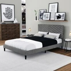 Queen Crestwood Upholstered Chevron Pleated Platform Bed With 2 Dual USB Ports Gray - Hillsdale Furniture 20 Queen Crestwood Upholstered Chevron Pleated Platform Bed With 2 Dual USB Ports Gray - Hillsdale Furniture -Steve Silver Furniture Store GUEST 19f17a2f 81cd 4448 baac 9883c4baddf9