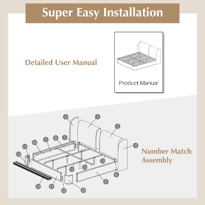 Queen/King Size Platform Bed Frame With Upholstered Headboard - ModernLuxe 5 Queen/King Size Platform Bed Frame With Upholstered Headboard - ModernLuxe - Image 5