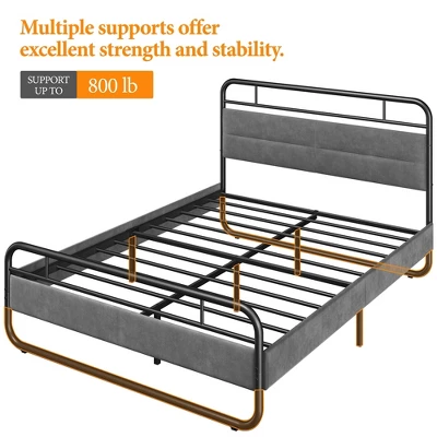 Yaheetech Metal Platform Bed Frame With Velvet Upholstered Headboard 6 Yaheetech Metal Platform Bed Frame With Velvet Upholstered Headboard - Image 6