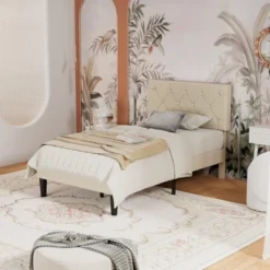 VECELO Queen/Full/Twin Upholstered Platform Bed Frame With Button Tufted Adjustable Headboard -Steve Silver Furniture Store GUEST 1db11b16 bae8 42cc 9129 f71e2b717dee