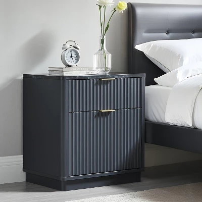 SinCiDo 23" Fluted Nightstand W/Charging Station, 2 Drawer Mid Century Modern End Table W/Storage For Bedroom & Living Room 8 SinCiDo 23" Fluted Nightstand W/Charging Station, 2 Drawer Mid Century Modern End Table W/Storage For Bedroom & Living Room - Image 8