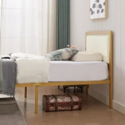 VECELO Upholstered Linen Bed Frame With Headboard And Footboard, Heavy-Duty Platform, Strong Metal Slats, No Box Spring Required, Easy Assembly -Steve Silver Furniture Store GUEST 2033e364 62a5 4c0d 8f53 040c17da0525