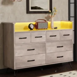 Dresser With Power Outlet And LED Lights, Wood 8 Drawer Dresser For Bedroom, Modern Chest Of Drawers For Closet, Living Room -Steve Silver Furniture Store GUEST 20cc4f65 ee5a 4709 9c8e 182867d875e1