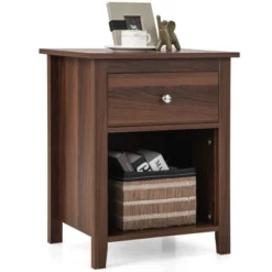 Costway Nightstand Bedside Table With Drawer & Open Shelf For Living Room Bedroom Walnut/Brown -Steve Silver Furniture Store GUEST 229807b4 cc1b 4a4c 94cd a6697c5a7894