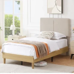 VECELO Platform Bed Frame Upholstered Beds With Height-Adjustable Cotton And Linen Headboard, Bed Frame -Steve Silver Furniture Store GUEST 229e4bcd 0a87 402d bd3f 33993132c28b