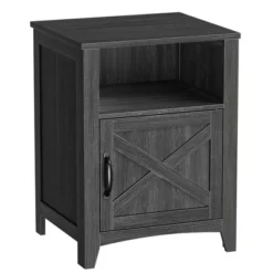VASAGLE Farmhouse Nightstand With Barn Door, Bedside Table With Storage, Side End Table, Night Stand With Open Compartment