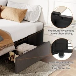 Full Size Bed Frame With 3 Storage Drawers, Fabric Upholstered Platform Bed, Wooden Slats Support, Dark Grey -Steve Silver Furniture Store GUEST 2a11f43c 39d6 40b5 81f4 aa3f7c0d2dfc