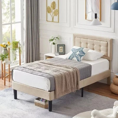 VECELO Twin/Full/Queen Size Upholstered Bed Frame Button Tufted Adjustable Headboard 10 VECELO Twin/Full/Queen Size Upholstered Bed Frame Button Tufted Adjustable Headboard - Image 10