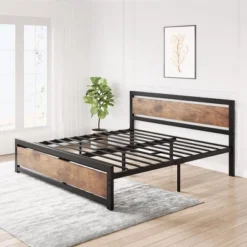 Whizmax Queen Size Bed Frame Platform, Industrial Queen Bedframe With Wooden Headboard No Box Spring Needed, Easy Assemble Noise Free Rustic Brown -Steve Silver Furniture Store GUEST 2d610f74 b3b5 4d4d a8c3 22461898c559