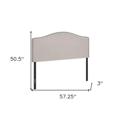 HomeRoots Beige Linen Blend Upholstered Arched Full Headboard With Nail Head Trim 2 HomeRoots Beige Linen Blend Upholstered Arched Full Headboard With Nail Head Trim - Image 2