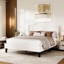Bed Frame With Vertical Channel Tufted Wingback Headboard, Upholstered Platform Bed Frame With Strong Wooden Slats Support -Steve Silver Furniture Store GUEST 2f12c2f9 4fe2 45b4 a13e 65fabcca5205