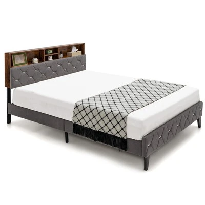 Costway Bed Frame Upholstered Platform Mattress Foundation With Storage Headboard 10 Costway Bed Frame Upholstered Platform Mattress Foundation With Storage Headboard - Image 10
