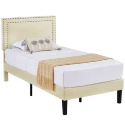 VECELO Velvet Upholstered Platform Bed Frame With Adjustable Headboard, Sturdy Wood Slats & Metal Support, No Box Spring Needed, Twin/Full/Queen Size -Steve Silver Furniture Store GUEST 30c3af4d 9bcf 4e0e b0c4 90ef841b05e5