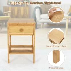 Costway 2PCS Bamboo Nightstand Natural Side End Table W/Drawer For Living Room Bedroom -Steve Silver Furniture Store GUEST 32039f8d 7857 418a 8bd0 2bdda0ce6844