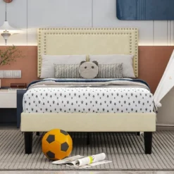 VECELO Velvet Upholstered Platform Bed Frame With Adjustable Headboard, Sturdy Wood Slats & Metal Support, No Box Spring Needed, Twin/Full/Queen Size -Steve Silver Furniture Store GUEST 3333b47f 2f77 4702 991e ad4945f13838