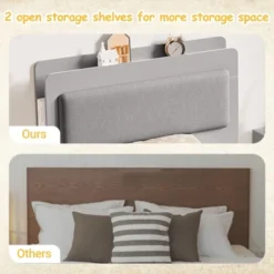 Twin Size Bed Frame, Wooden Platform Bed Frame With 2-Tier Storage Headboard And 2 Drawers, Twin Size Bed Frame With Wooden Slat Support, Light Grey -Steve Silver Furniture Store GUEST 372ec896 415a 4b02 8ed6 3358bceee325