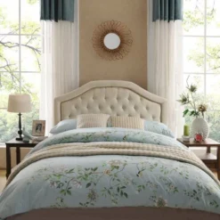 Contemporary Camelback Upholstered Headboard Full/Queen Size With Button Tufted Diamond Stitch & Nailhead Accents -Christopher Knight Home -Steve Silver Furniture Store GUEST 3b0ef915 ad5b 4027 a182 9d24f9c359e8