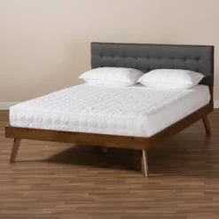 Devan Fabric Upholstered Walnut Finished Platform Bed - Baxton Studio -Steve Silver Furniture Store GUEST 40c0b36b 94a5 4941 ae06 5752d5be9b52