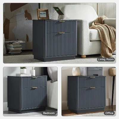 SinCiDo 23" Fluted Nightstand W/Charging Station, 2 Drawer Mid Century Modern End Table W/Storage For Bedroom & Living Room 6 SinCiDo 23" Fluted Nightstand W/Charging Station, 2 Drawer Mid Century Modern End Table W/Storage For Bedroom & Living Room - Image 6
