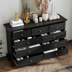 Modern 9-Drawer Dresser: Stylish Storage Solution Chest Wood Dresser Storage Cabinet For Bedroom