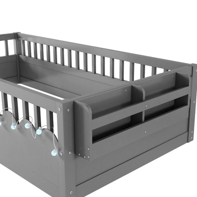 Twin/Full Floor Bed Frame With LED Light, Montessori Bed Wooden Toddler Bed With Safety Guardrails & Storage Shelf - ModernLuxe 9 Twin/Full Floor Bed Frame With LED Light, Montessori Bed Wooden Toddler Bed With Safety Guardrails & Storage Shelf - ModernLuxe - Image 9