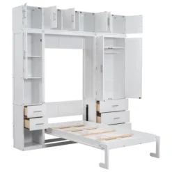 Full/Twin Size Murphy Bed Wall Bed Frame, Wood Storage Cabinet Bed With Lockers, Drawers And Wardrobes, White -ModernLuxe -Steve Silver Furniture Store GUEST 485ddc62 9827 4458 ad2c b1560fc44517