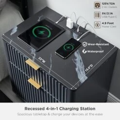 SinCiDo 23" Fluted Nightstand W/Charging Station, 2 Drawer Mid Century Modern End Table W/Storage For Bedroom & Living Room