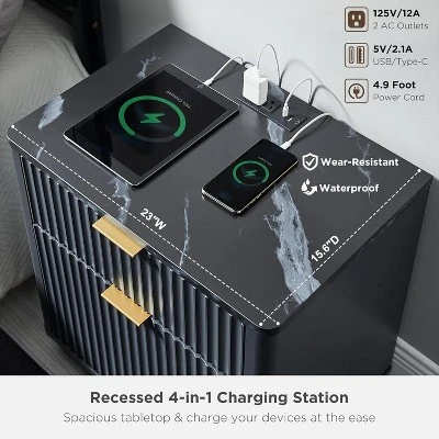 SinCiDo 23" Fluted Nightstand W/Charging Station, 2 Drawer Mid Century Modern End Table W/Storage For Bedroom & Living Room 1 SinCiDo 23" Fluted Nightstand W/Charging Station, 2 Drawer Mid Century Modern End Table W/Storage For Bedroom & Living Room