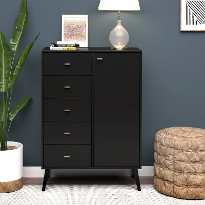 Milo Mid-Century Modern 5 Drawer Chest With Door - Prepac 9 Milo Mid-Century Modern 5 Drawer Chest With Door - Prepac - Image 9
