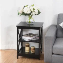 Costway 2PCS 3-Tier Nightstand End Table Storage Display Shelf Living Room Furni Black -Steve Silver Furniture Store GUEST 4f47f3e2 aa36 439f 8e66 739b34adac5c